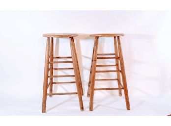 Pair Of Wooden Round Bar Stool Seats -  Boonville Chair And Stool Company - Waterbury Store Fixture