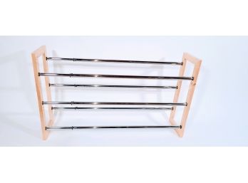 Expandable 3 Tier Silver Toned And Light Wood Shoe Rack