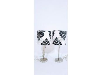 Pair Of Black And White Lamps With Silver Toned Base