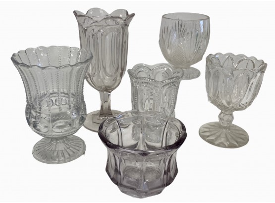 Collection Of Six Antique EAPG Pressed Glass Celery Holders