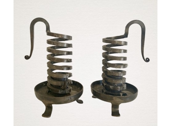 Pair 8' Antique Bronze French Spiral Candle Holders - Marked Bourgogne- Bouillot France 17220