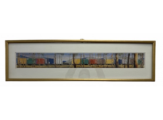 Australian Artist Jeffrey Smart - ' Container Train In Landscape' Framed Print - 41' X 11.5'