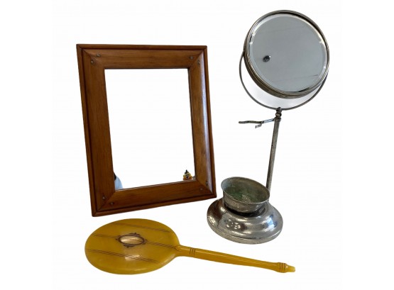 Antique Vanity Lot - Bakelite Mirror, Shaving Stand And  Hagerty Wood Mirror