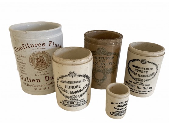 Lot Of 5 Antique Confitures  Marmalade Jars -