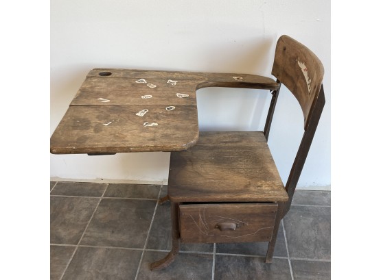 Antique Metal & Wood School Chair