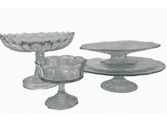 Three EAPG Antique  Pressed Glass Pedestal Stands.