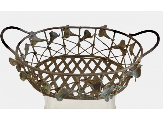 Nice Antique Metal Basket With Leaf Design