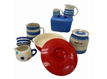 Vintage Kitchen Ceramics  Lot - Reds & Blues