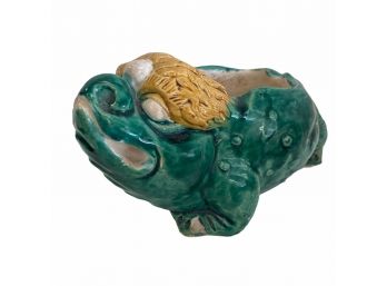 Antique Majolica Pottery Frog Figure