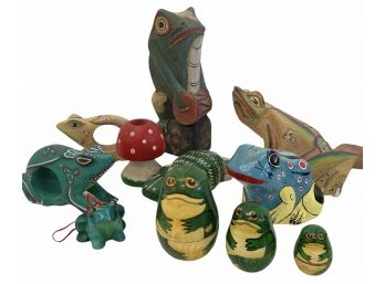 Collection Of Vintage Folk Art Wood Frogs