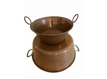 Two HandledAntique  Copper Pots 11' And 15'