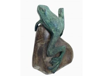 Antique Bronze Frog On A Rock