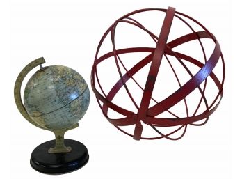 Cool Red Steel Sphere And Miniature Globe