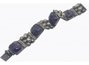 Vintage 1940s Sterling Silver Charoite Linked Bracelet