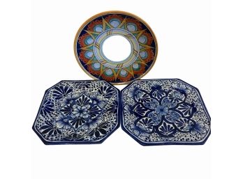 Trio Of Handpainted  Platters From Mexico