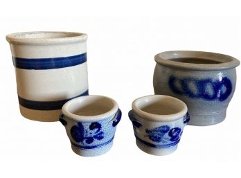 Lot Of Salt Glaze Pottery, 2 Small Cups, Bowl And Barrel Shape 3' -5'