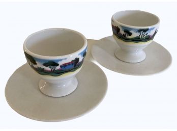 Pair Of E. Manfredi Espresso Cups & Saucers From Piazzo D'Oro In Italy