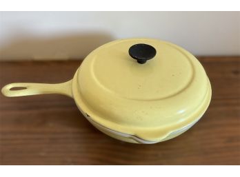 Vintage Le Creuset Enamel Cookware  Yellow Skillet WCover - Size 23