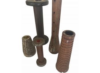 Six Antique Textile Spools- Can Be Used As Candle Holders