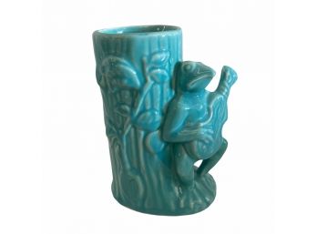 Vintage USA Marked Pottery Frog Holding  Guitar Vase