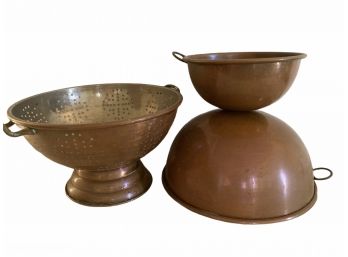 Lot Of 2 French Copper Bowls (9' & 12' )   12' Collander