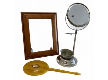 Antique Vanity Lot - Bakelite Mirror, Shaving Stand And  Hagerty Wood Mirror