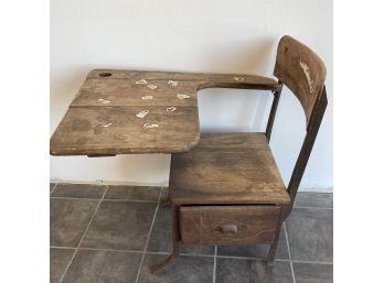 Antique Metal & Wood School Chair