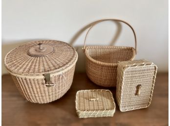 Basket Lot - Covered Hinged Nantucket Type Basket  Others