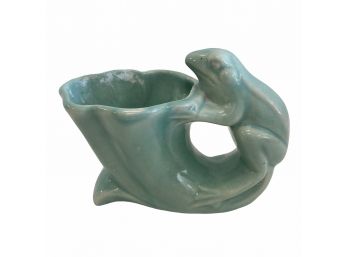 Antique Frog Cornucopia Nut Bowl In Aqua Glaze