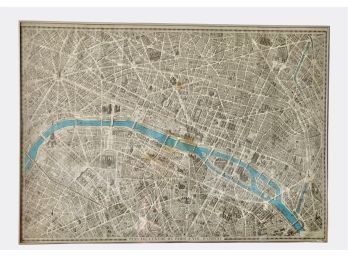 Old Paris France Map - Framed In Glass  ' Plan Du Centra De Paris'  -   38.5 X 27.5