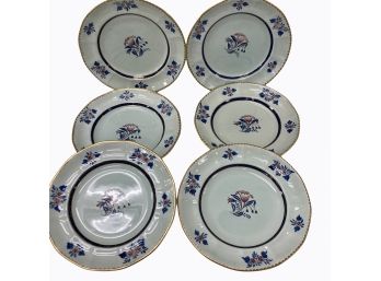 Six Adams Calyx Ware Porcelain, 'Georgian' Gold Rimmed Luncheon Plates