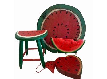 Cute Collection Of Primitive Tin And Wood Watermelon Items