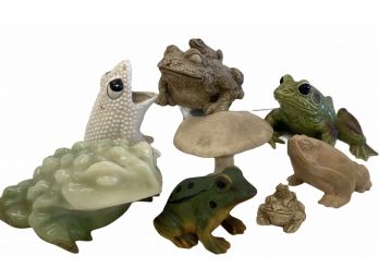 Collection Of Antique Vintage Frogs Plus Mushroom