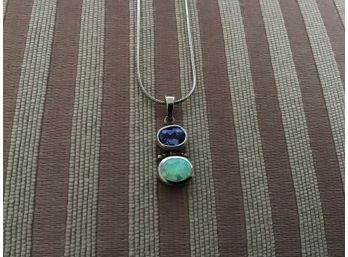 Sterling Silver Necklace With Colorful Drop