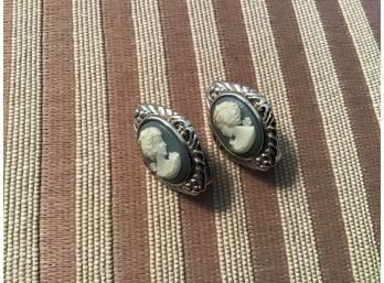 Trifari Cameo Earrings On Silvered Background - Lot #15