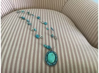 Chico's Double Strand Turquoise And Silvered Bead Necklace