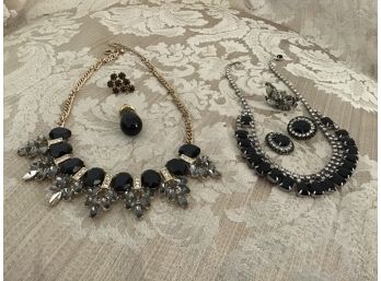 Sparkling Black Jewelry Lot Including Necklaces, Earrings, Pendant, Etc.