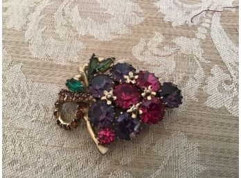 Gold Tone And Rhinestone Floral Spray Pin