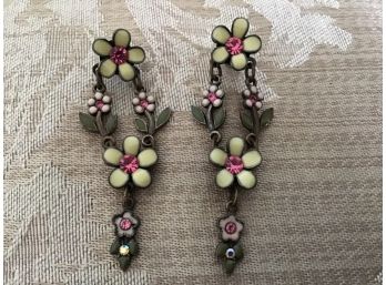 Lovely Pink And Yellow Floral Earrings - Lot #16