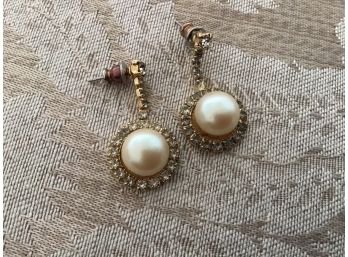 Faceted Rhinestone And Faux Pearl Earrings - Lot #12