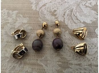 Three Pairs Of Gold Tone Earrings - Lot #11