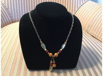 Gold Tone And Multi-colored Bead Necklace With Drop - Lot #18