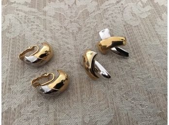 Two Pairs Of Earrings - Gold Tone And Silvered - Lot #21