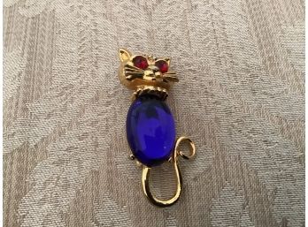 Vintage Gold Tone And Rhinestone Jelly Belly Cat Pin