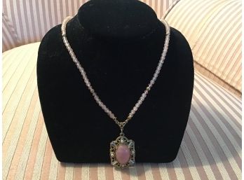 Gold Tone Drop Necklace In Pinks And  Pearls - Lot #7