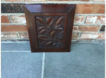 Vintage Hand Carved Wooden Panel With Acorn And Leaf Detail