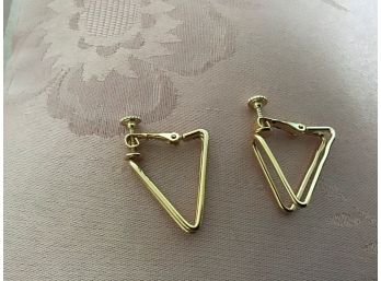 Signed Napier Gold Tone Double Triangle Earrings