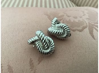Signed Joan Rivers Silvered Lovers' Knot Earrings