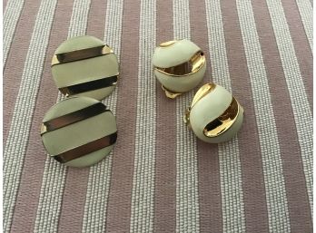 Two Pairs Of Gold Tone And Cream Earrings - Lot #22