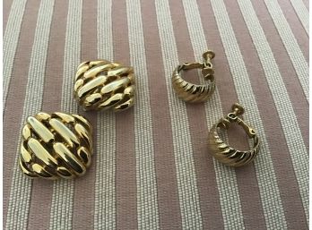 Two Pairs Of Gold Tone Earrings Including A Signed Napier Set - Lot #25